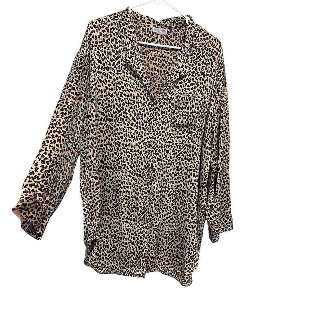 100% Silk Leopard Animal Print Women's Top